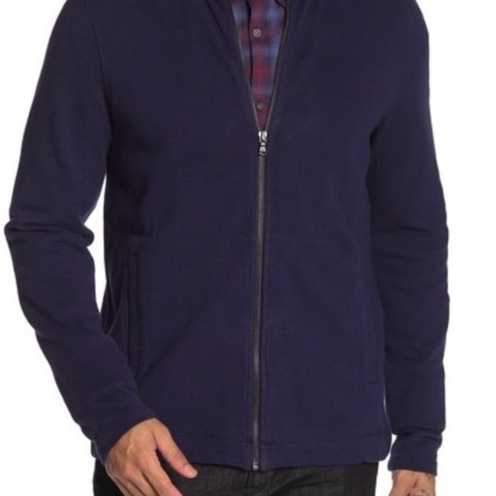 John Varvatos Navy Full-Zip Textured Knit Jacket Large
